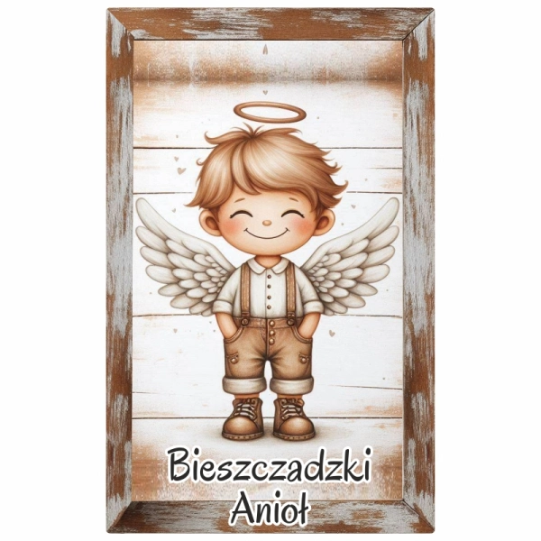 Drewniany magnes Anioł chłopiec - prostokąt N1 MIX