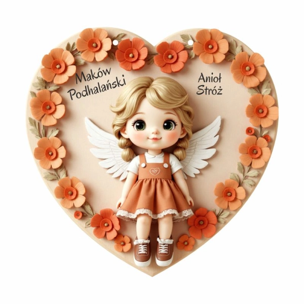 Drewniana zawieszka anioł Maki N1+ sznurek jutowy