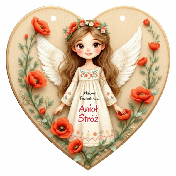 Drewniana zawieszka anioł Maki N4+ sznurek jutowy