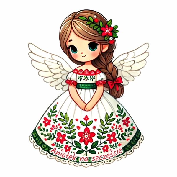 Drewniany anioł N12 + sznurek jutowy