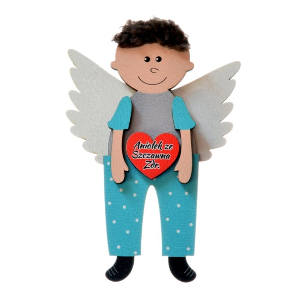 niebieski aniołek chłopczyk z włosami z futerka