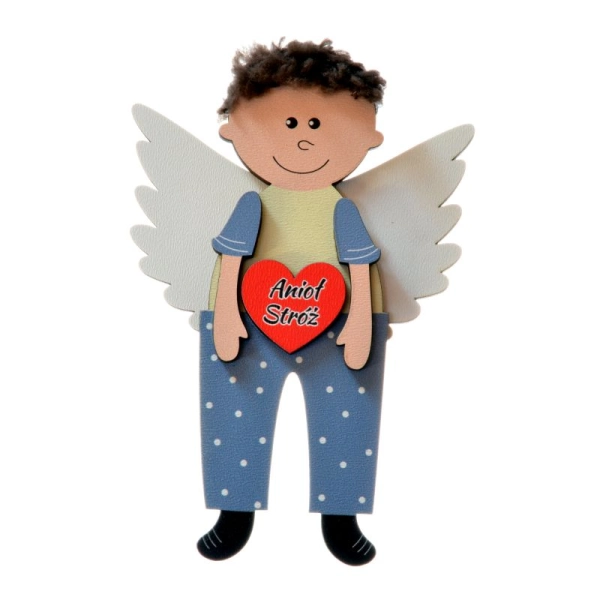 szary aniołek chłopczyk z włosami z futerka