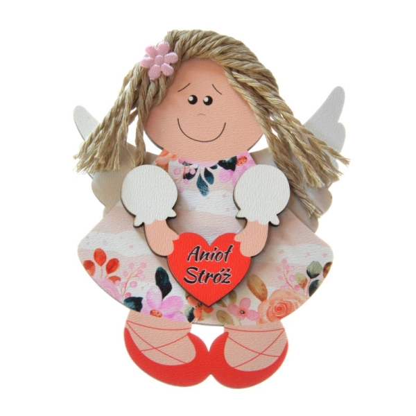 kolorowy aniołek z włosami ze sznurka, sukienka kwiecista