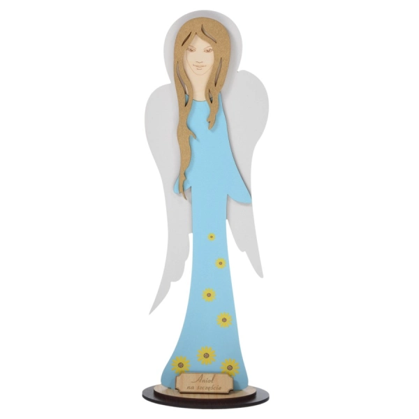 Aniołek DŁUGI malowany na podstawce z kwiatkami