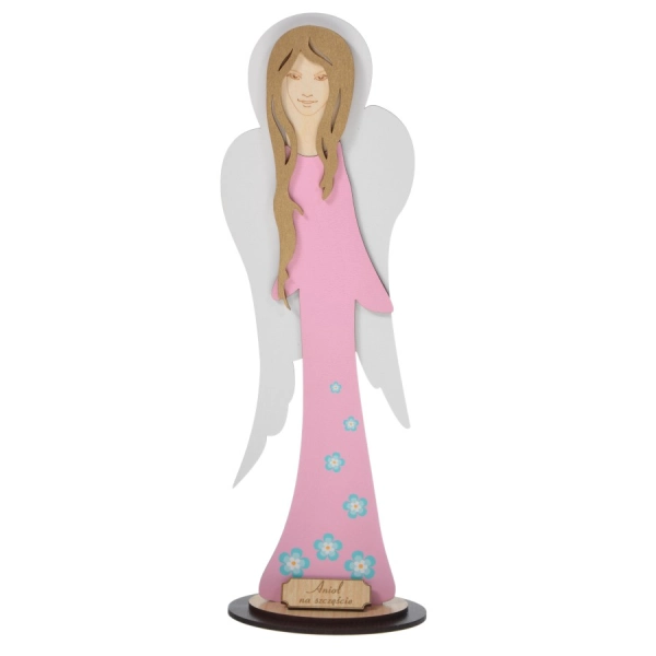 Aniołek DŁUGI malowany na podstawce z kwiatkami