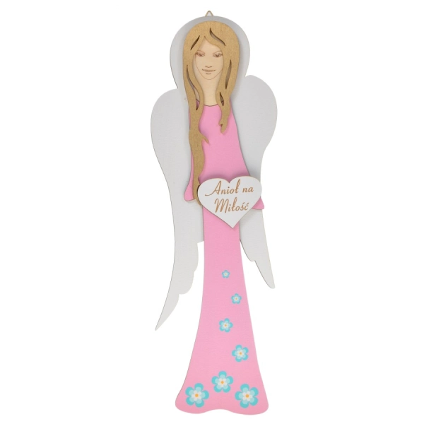 Aniołek DŁUGI malowany zawieszka z kwiatkami