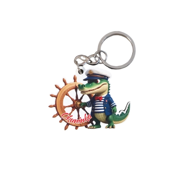 Drewniany brelok Krokodyl z kołem sterowym