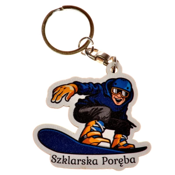 Breloczek w kształcie skaczącego na desce snowboardzisty