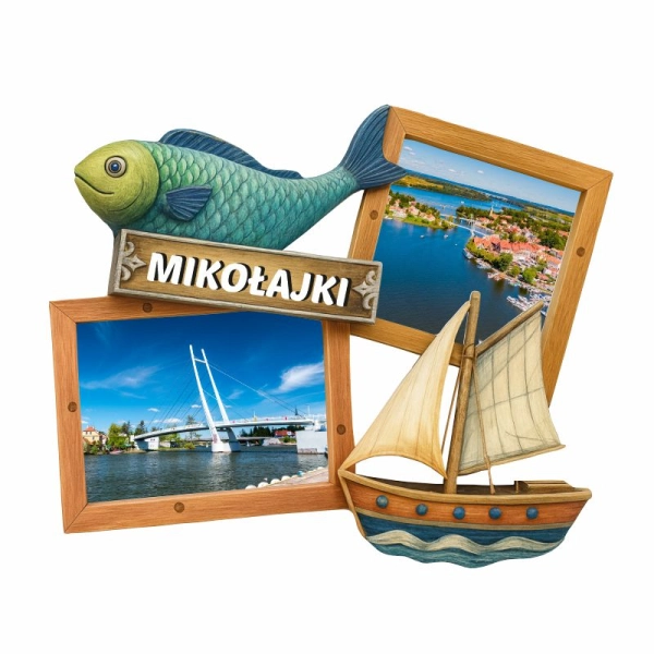 Drewniany magnes mix widoków - z rybką i żaglówką