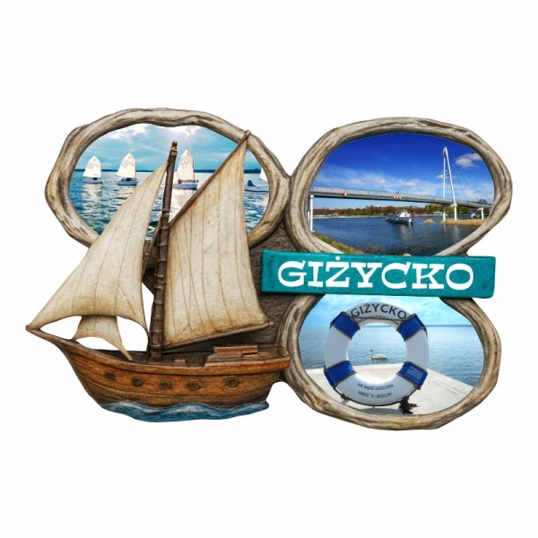 Drewniany magnes mix widoków - żaglówka