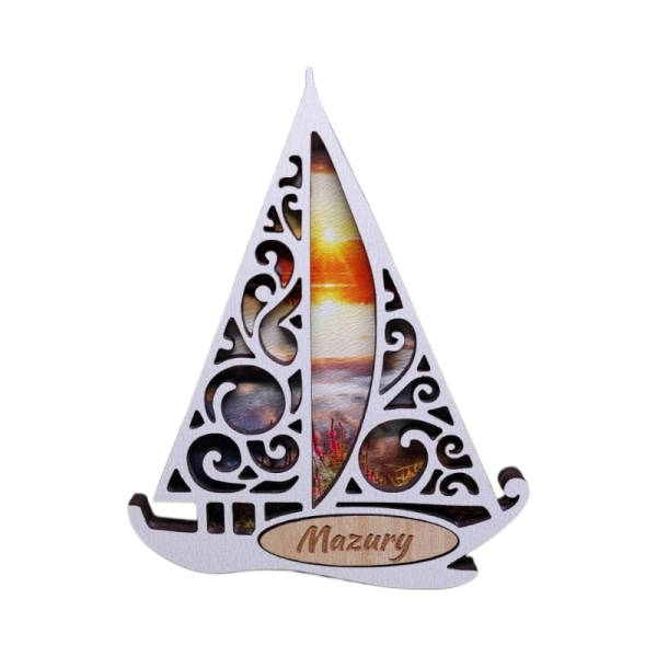 Drewniany magnes Żaglówka Ażur N2