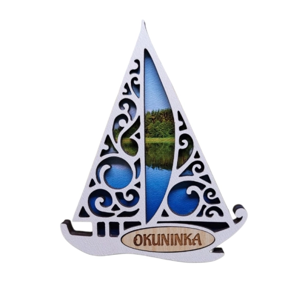 Drewniany magnes Żaglówka Ażur N2