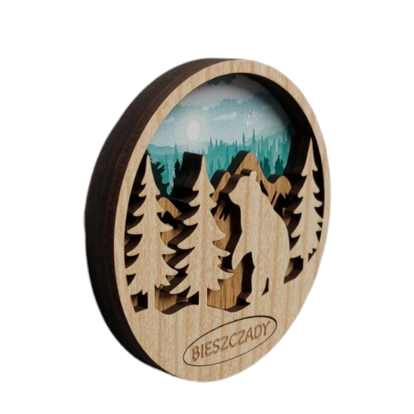 Drewniany magnes 3D UV - niedźwiedź