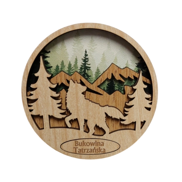 Drewniany magnes 3D UV - wilk