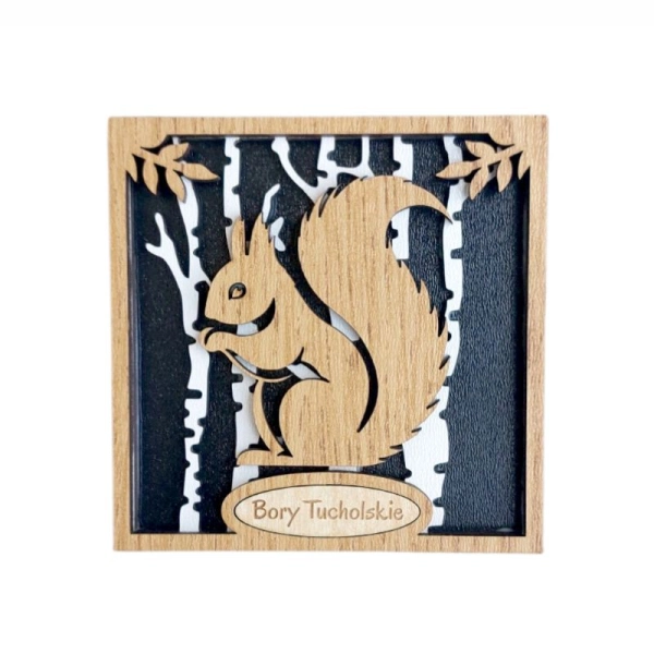 Drewniany magnes 3D z brzozą - Wiewiórka