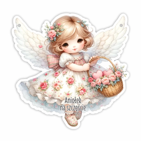 Drewniany anioł zawieszka N4 + sznurek jutowy