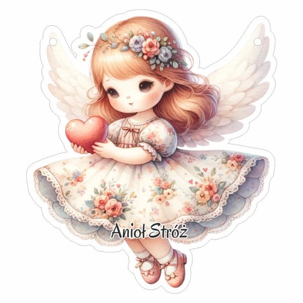 Drewniany anioł zawieszka N5 + sznurek jutowy