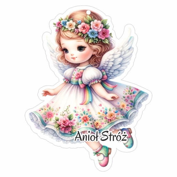 Drewniany anioł zawieszka N6 + sznurek jutowy