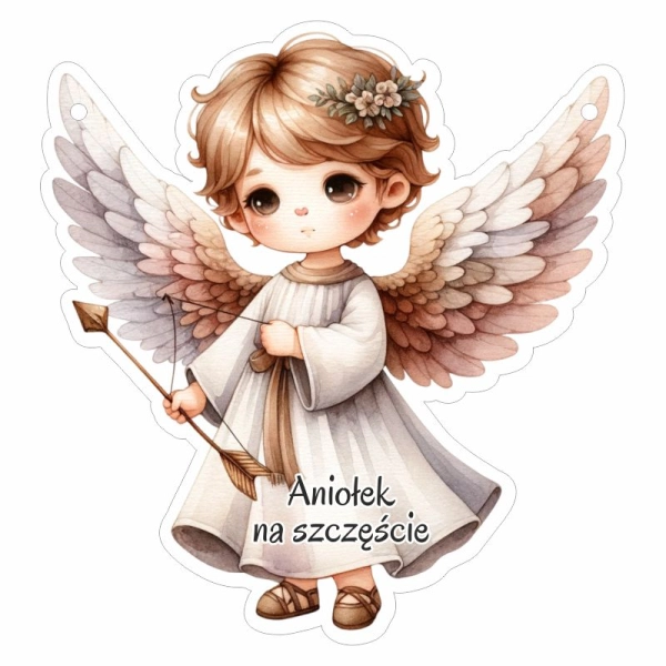 Drewniany anioł zawieszka N7 + sznurek jutowy