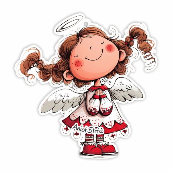 Drewniany anioł zawieszka N3 + sznurek jutowy