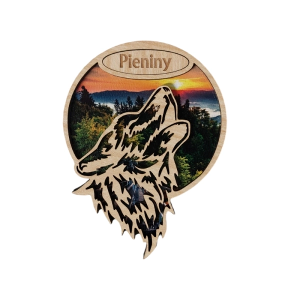 Drewniany magnes Wilk 2D