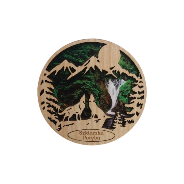 Drewniany magnes Ażurowy Wilki N1