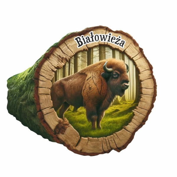 Drewniany magnes Pień drzewa z żubrem
