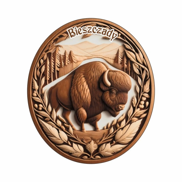Drewniany magnes Żubr w owalu