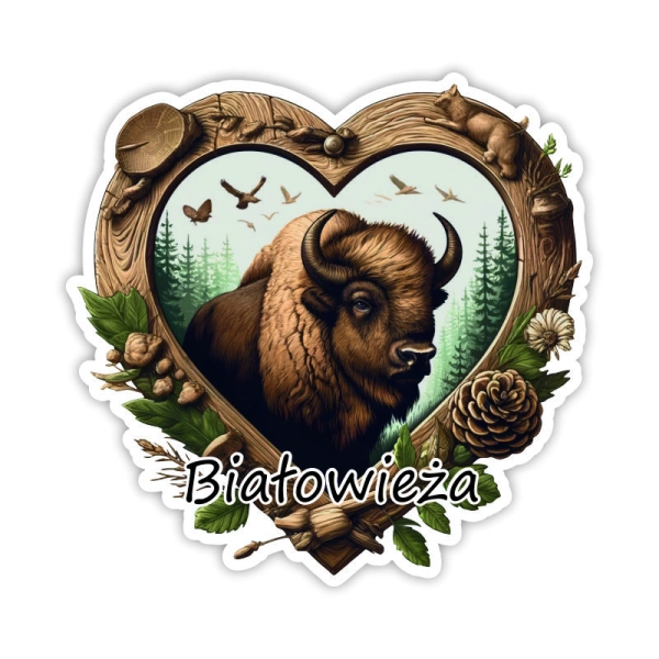 Drewniany magnes Żubr w sercu