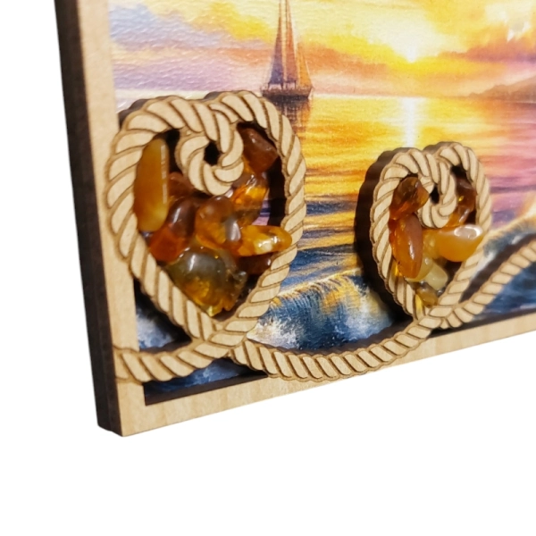 Drewniany magnes z Bursztynem ramka N3