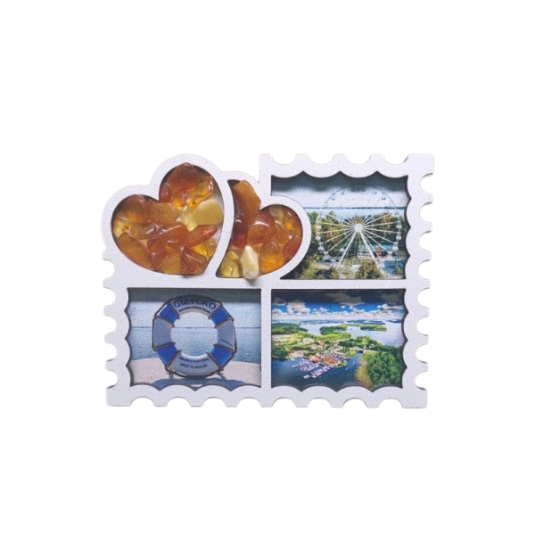 Drewniany magnes z Bursztynem - Znaczek N1