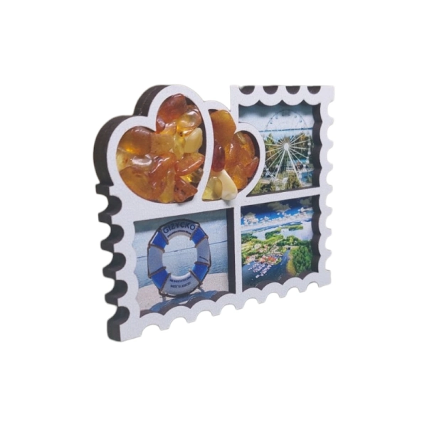 Drewniany magnes z Bursztynem - Znaczek N1