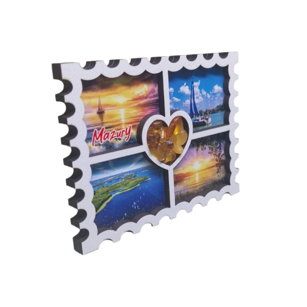 Drewniany magnes z Bursztynem - Znaczek N2