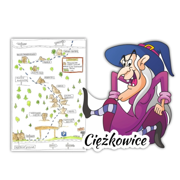 Drewniany magnes Czarownica z mapą