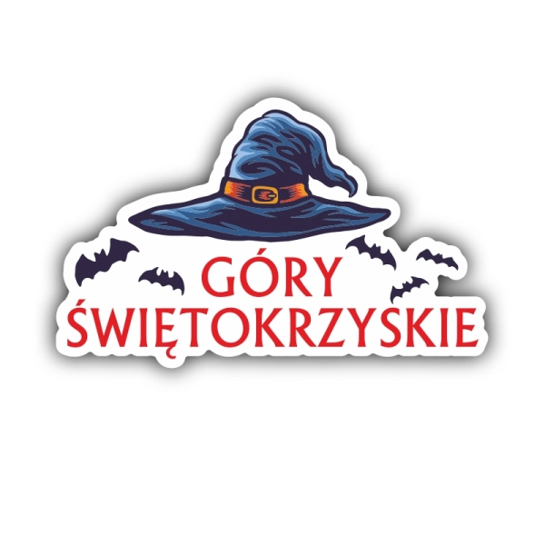 drewniany magnes napis z kapeluszem czarownicy