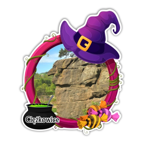 Drewniany magnes Ramka z kapeluszem czarownicy