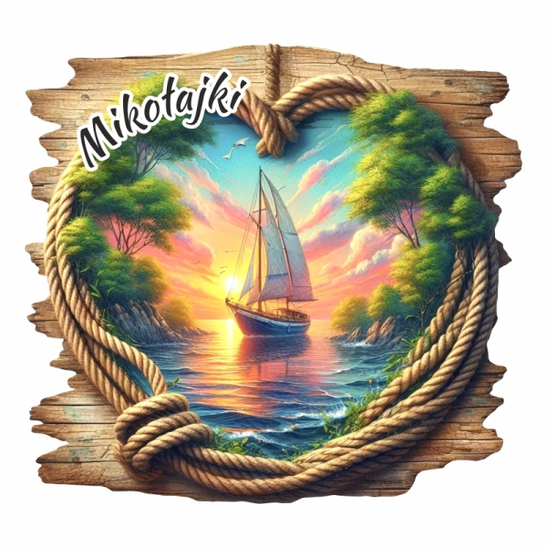 Drewniany magnes Jezioro na desce N4