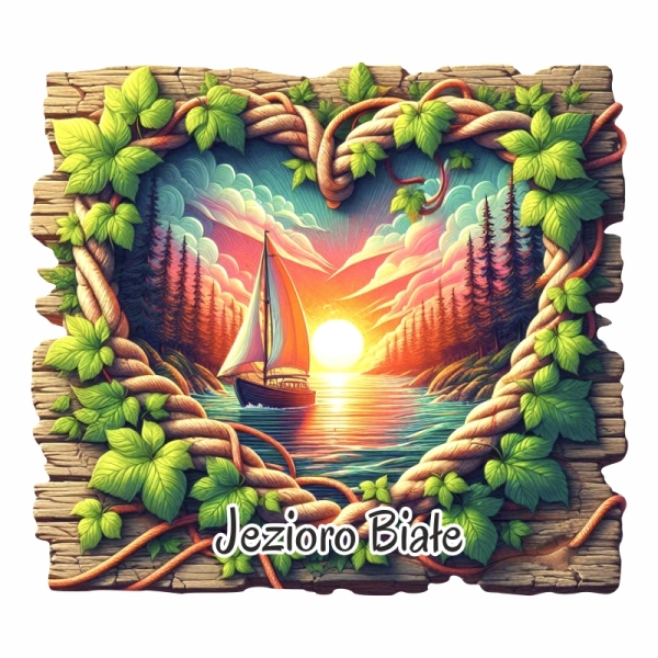 Drewniany magnes Jezioro na desce N5