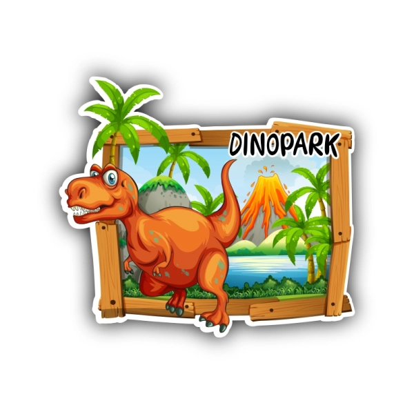 drewniany magnes dinozaur z drewniana ramką