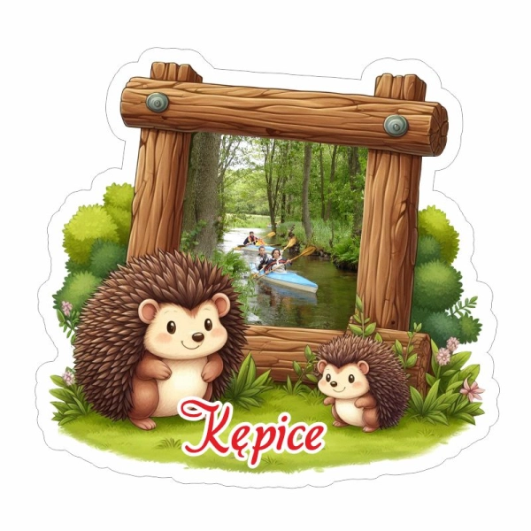 magnes łoś z drewnianą ramka i widoczkiem