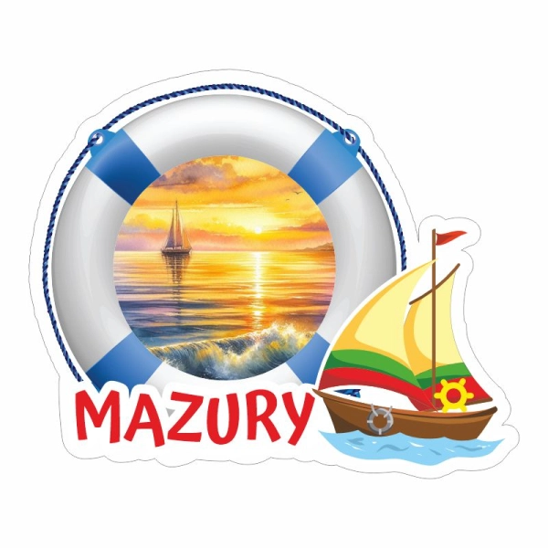 Drewniany magnes Koło ratunkowe z żaglówką