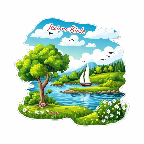 Drewniany magnes Jezioro Pejzaż N2