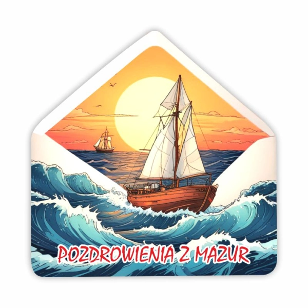 Drewniany magnes KOPERTA z żaglówką N1