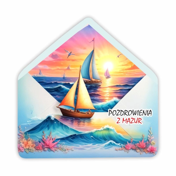 Drewniany magnes KOPERTA z żaglówką N4