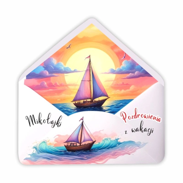 Drewniany magnes KOPERTA z żaglówką N5