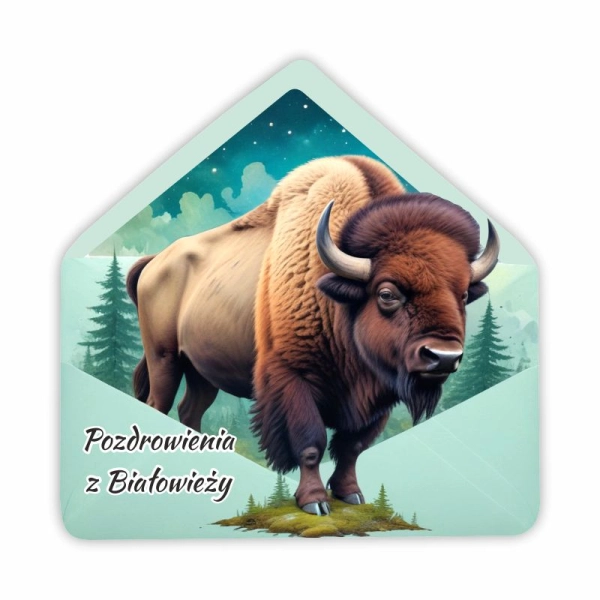 Drewniany magnes KOPERTA z żubrem N2