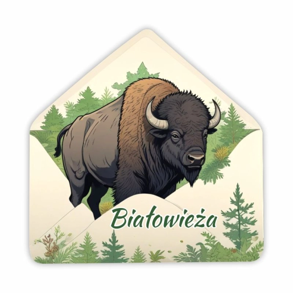 Drewniany magnes KOPERTA z żubrem N3