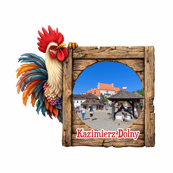 Drewniany magnes Kogut z drewnianą ramką N1