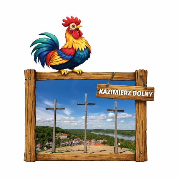 Drewniany magnes Kogut z drewnianą ramką N2