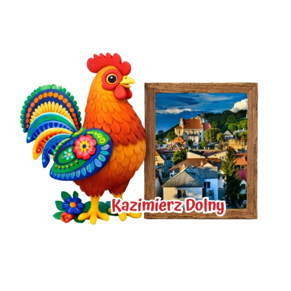 Drewniany magnes Kogut z drewnianą ramką N4